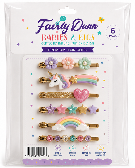 Rainbow & Unicorn Hair Clips for Girls – Premium Princess Barrettes (6 Pack)