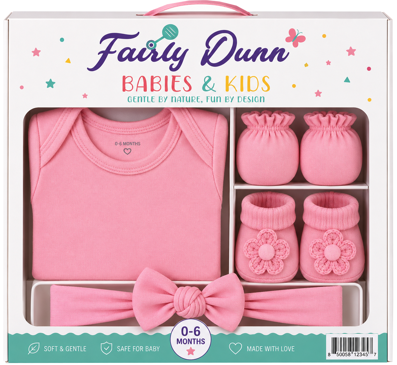Baby Girl Gift Set – Soft Newborn Outfit, Mittens & Bow Headband (0–6 Months)